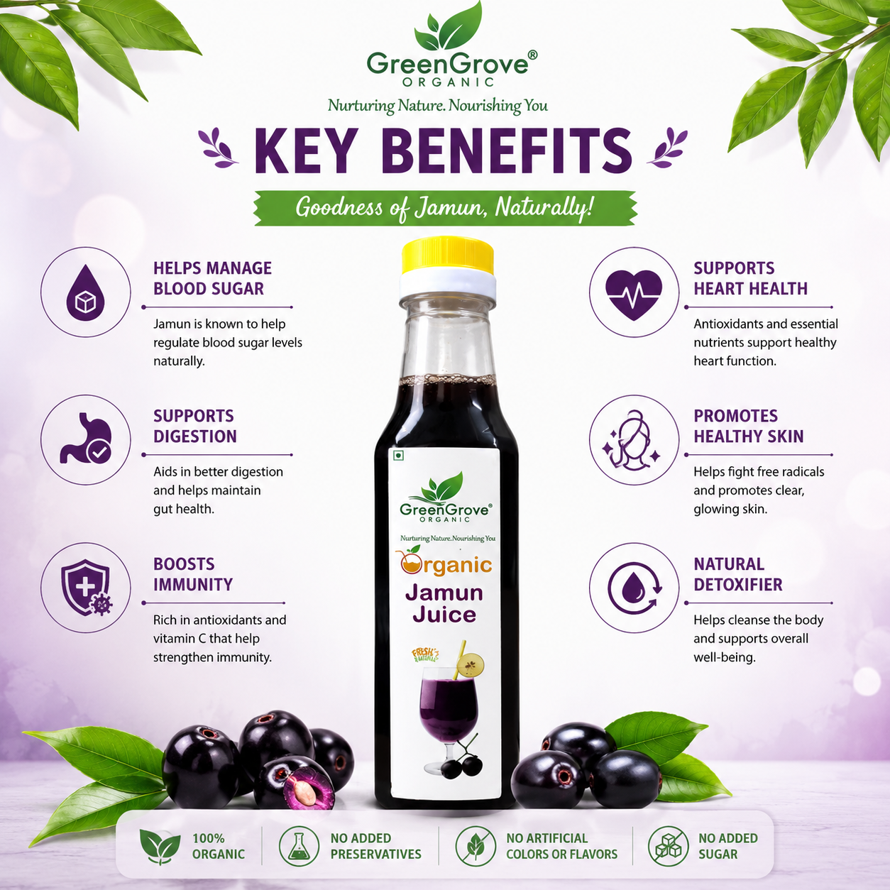 GreenGrove Jamun Juice (500 ML) (PACK OF 2)