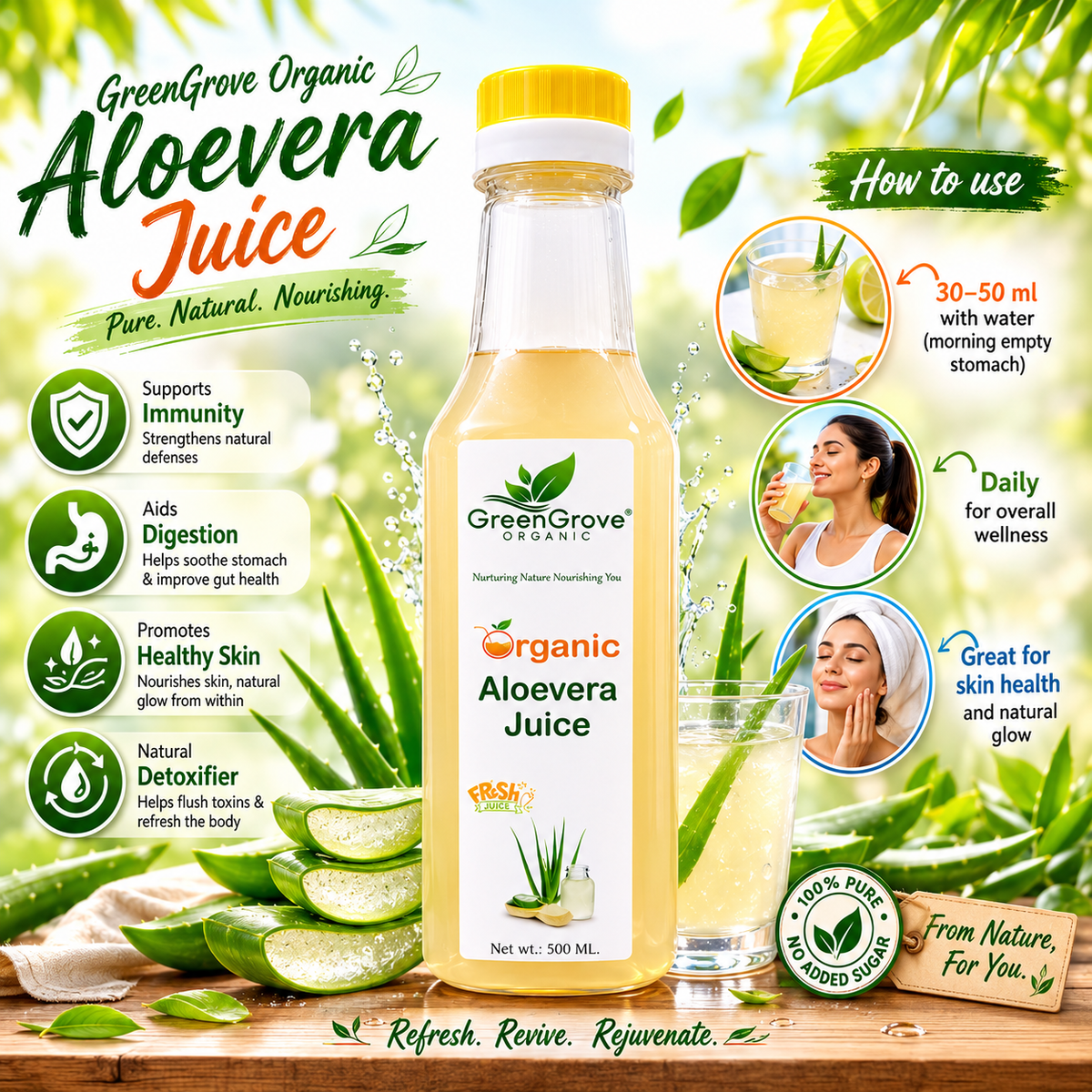 GreenGrove Organic Aloevera Juice (500 ML) (PACK OF 2)