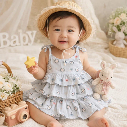 Tiny Tiggy Baby Girl Cotton Printed Frock | Sleeveless Tiered Summer Dress for Infants