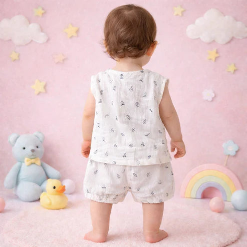 Tiny Tiggy Baby Summer Co-ord Set, Double Gauze Sleeveless Top and Shorts