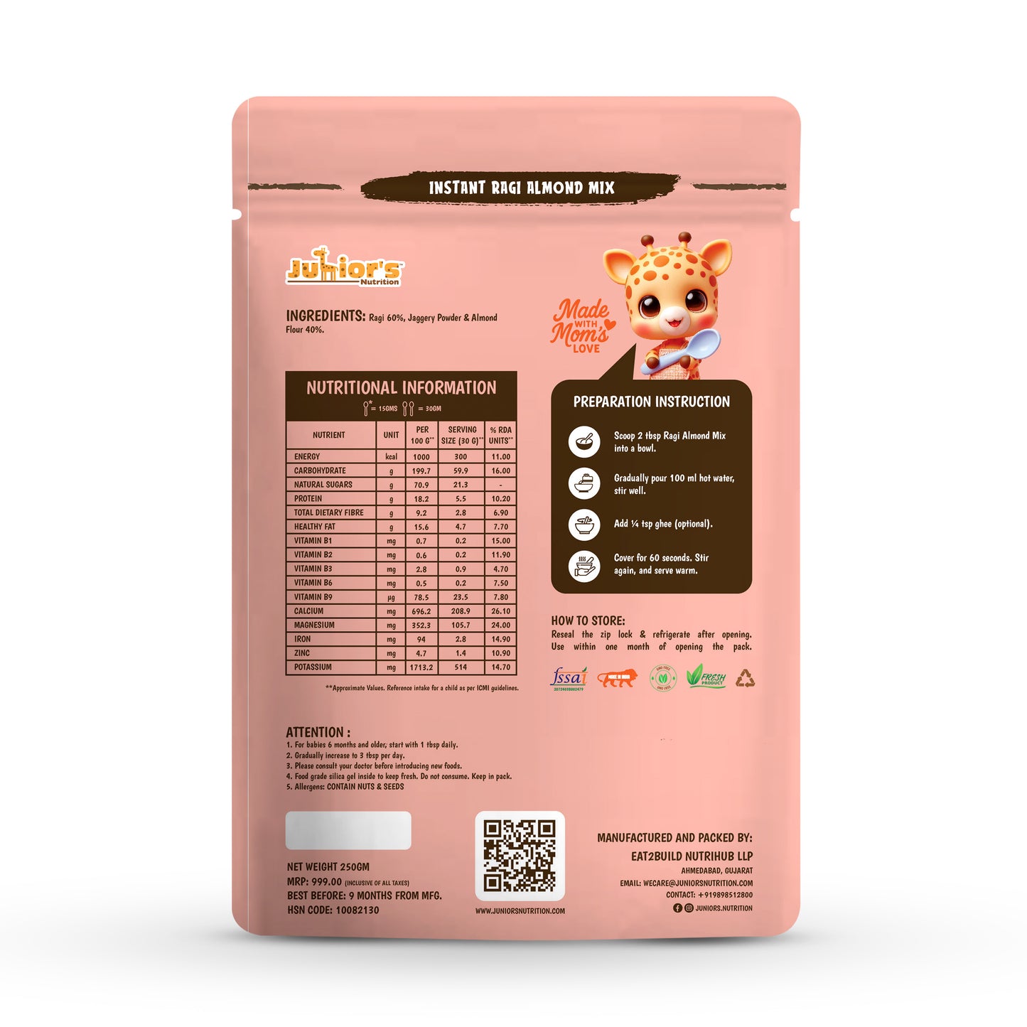 Junior's Nutrition Instant Ragi Almond Mix (250 GM)