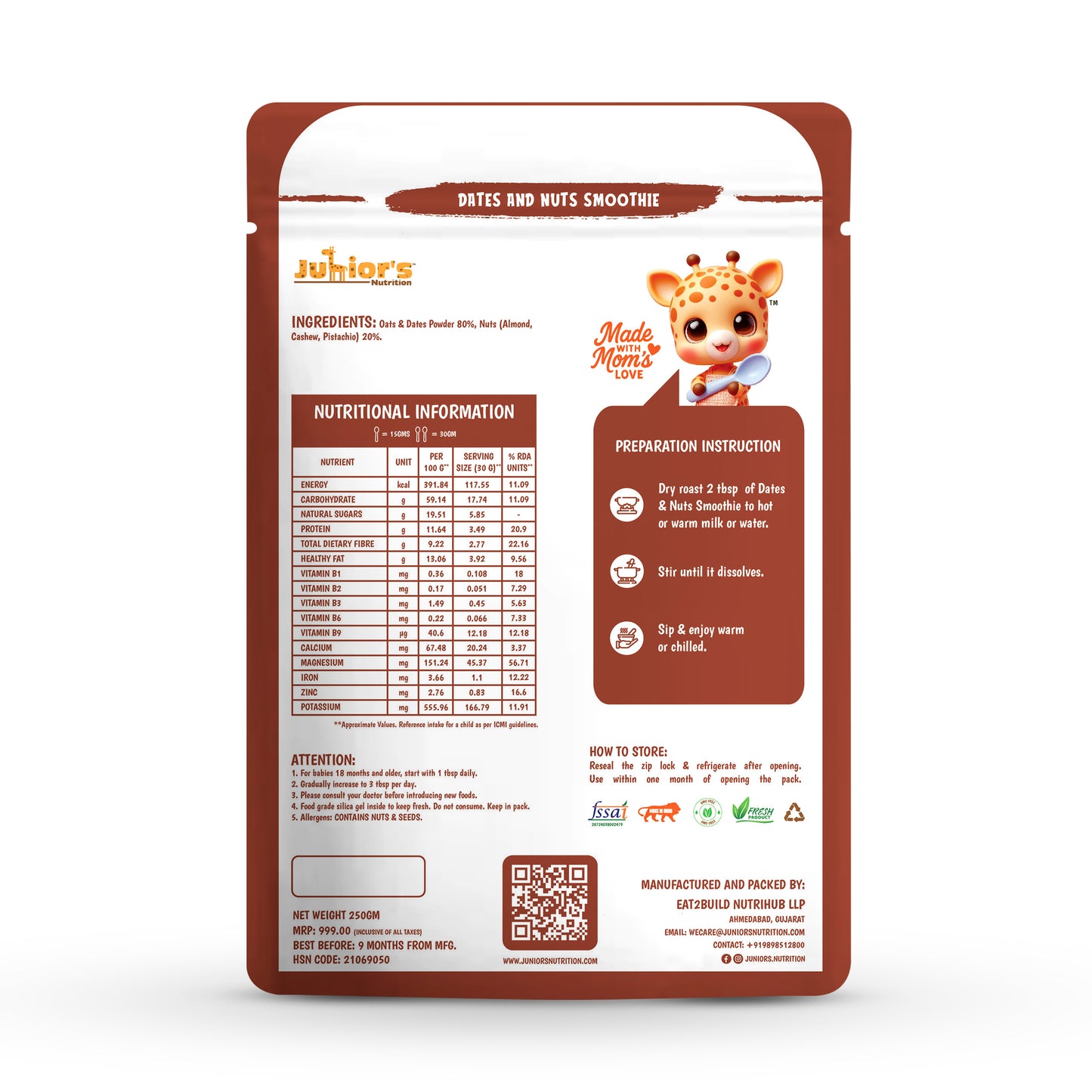 Junior's Nutrition Dates and Nut Smoothie (250 GM)