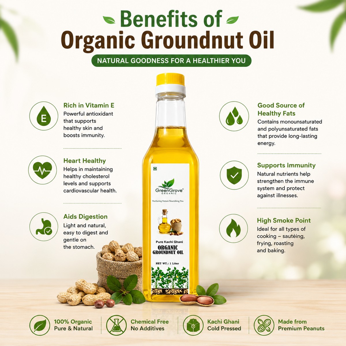 GreenGrove Organic Groundnut Oil (1 L)