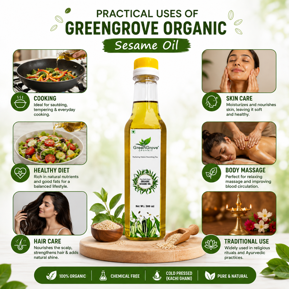GreenGrove Organic Sesame Oil (White) (500 ML)