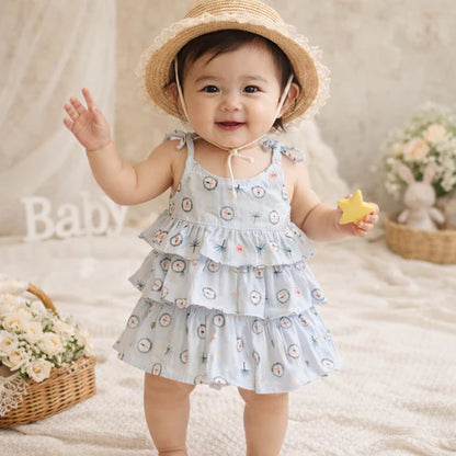 Tiny Tiggy Baby Girl Cotton Printed Frock | Sleeveless Tiered Summer Dress for Infants