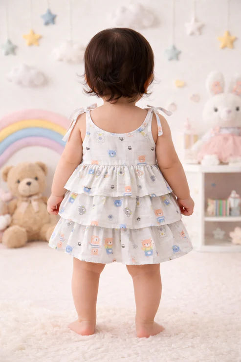 Tiny Tiggy Baby Girl Cotton Printed Frock | Sleeveless Tiered Summer Dress