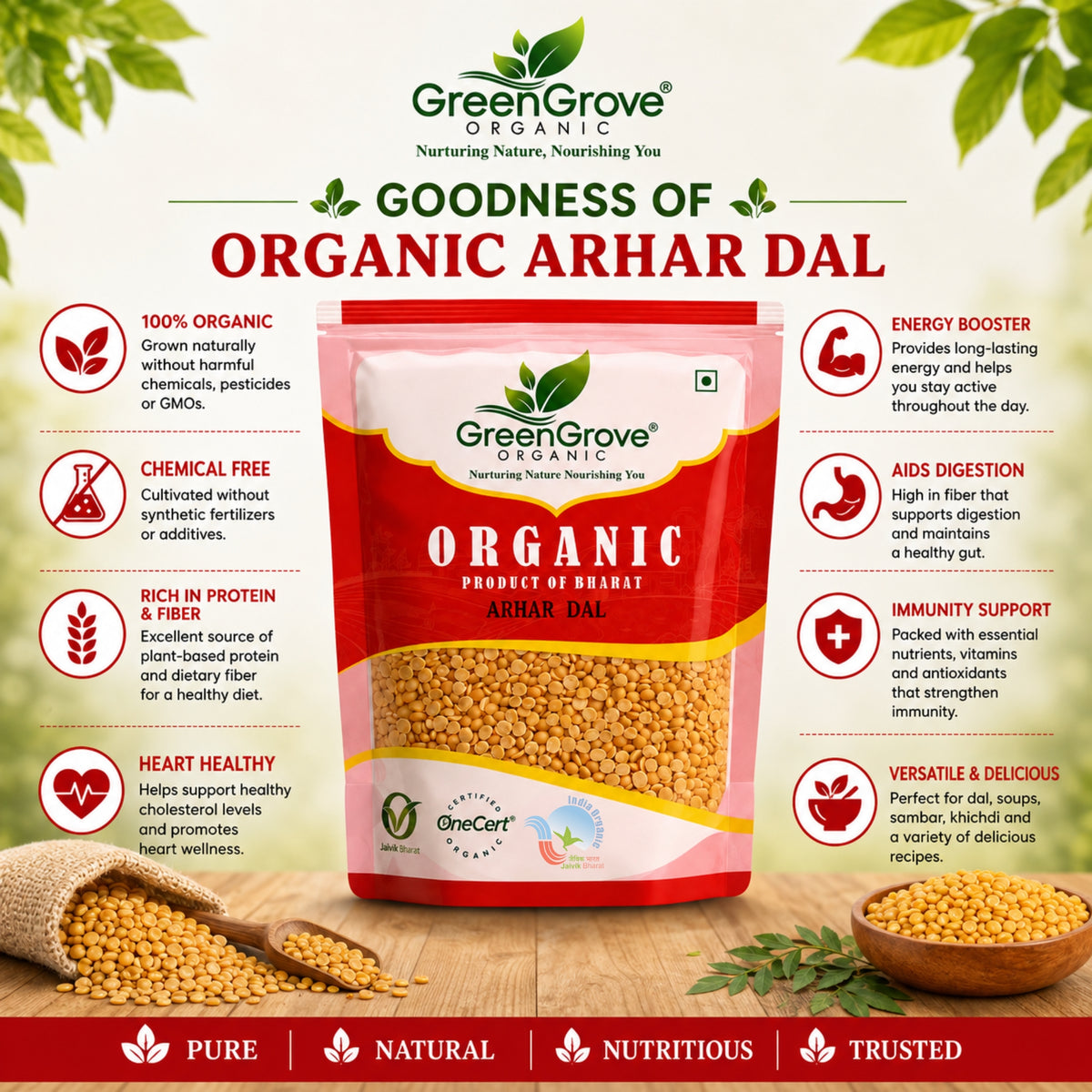 GreenGrove Organic Arhar Dal - Premium Blend of Lentils