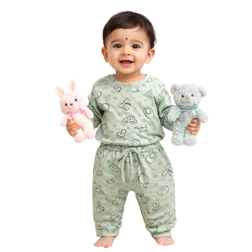 Tiny Tiggy Bamboo Cotton Printed Pyjama Set | Soft Top & Jogger Outfit for Infants