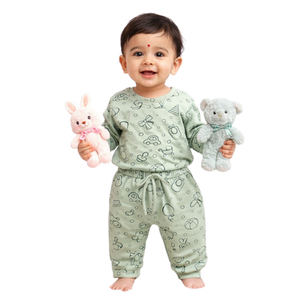 Tiny Tiggy Bamboo Cotton Printed Pyjama Set | Soft Top & Jogger Outfit for Infants