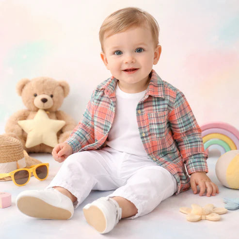 Tiny Tiggy 3-Piece Clothing Set – White Bamboo Cotton Tee | Cotton Shirt & Corduroy Pants