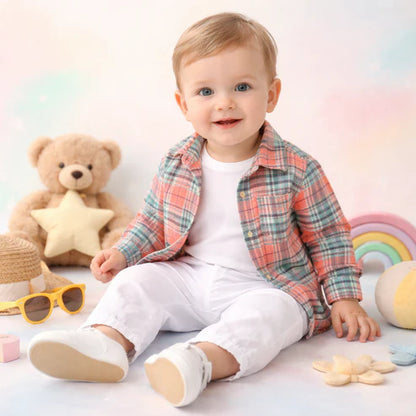 Tiny Tiggy 3-Piece Clothing Set – White Bamboo Cotton Tee | Cotton Shirt & Corduroy Pants