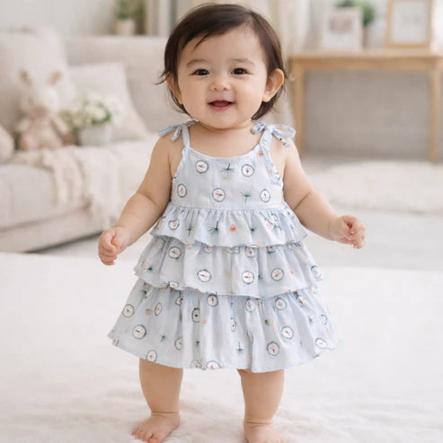 Tiny Tiggy Baby Girl Cotton Printed Frock | Sleeveless Tiered Summer Dress for Infants