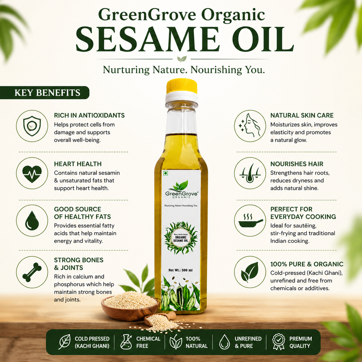 GreenGrove Organic Sesame Oil (White) (500 ML)