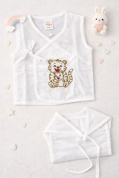 Tiny Tiggy Embroidered Premium Cotton Baby Jhabla with 2 Nappies | For Newborn Boys & Girls