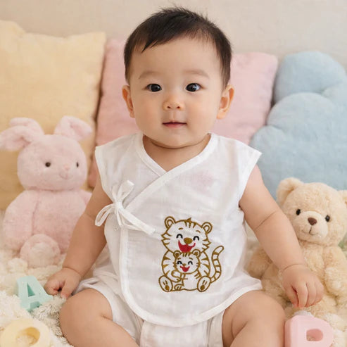 Tiny Tiggy Embroidered Premium Cotton Baby Jhabla with 2 Nappies | For Newborn Boys & Girls