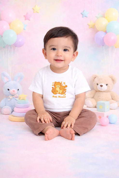Tiny Tiggy Bamboo T-Shirt and Trouser Set | Mama & Baby Tiger Print White Tee with Brown Corduroy Bottom