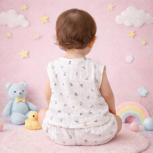 Tiny Tiggy Baby Summer Co-ord Set, Double Gauze Sleeveless Top and Shorts