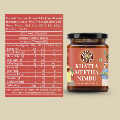 Organic Nation Khatta Meetha Nimbu (Sweet Lemon Pickle)