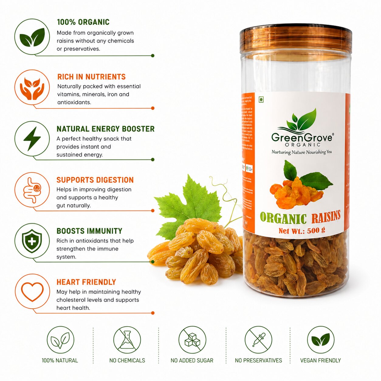 GreenGrove Organic Raisins (500 GM)