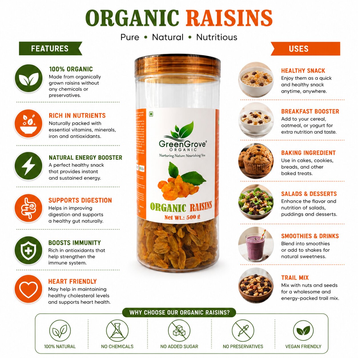 GreenGrove Organic Raisins (500 GM)