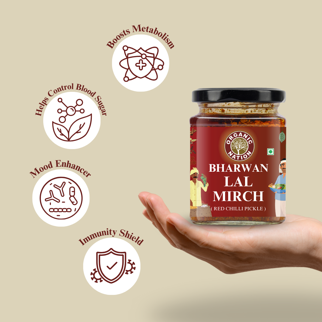 Organic Nation Bharwan Lal Mirch (Stuffed Red Chilli Pickle)