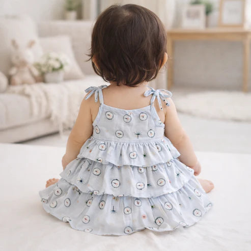 Tiny Tiggy Baby Girl Cotton Printed Frock | Sleeveless Tiered Summer Dress for Infants