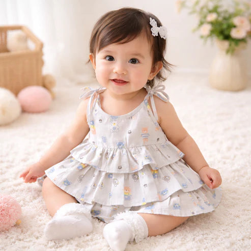 Tiny Tiggy Baby Girl Cotton Printed Frock | Sleeveless Tiered Summer Dress
