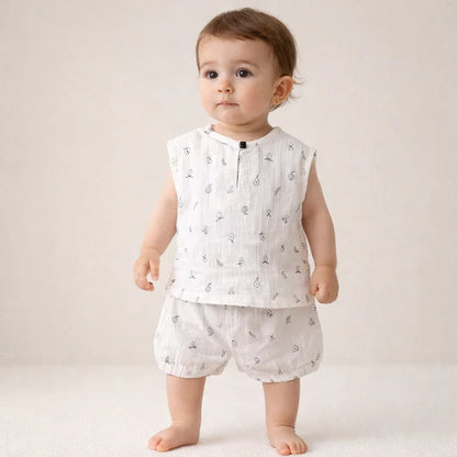 Tiny Tiggy Baby Summer Co-ord Set, Double Gauze Sleeveless Top and Shorts