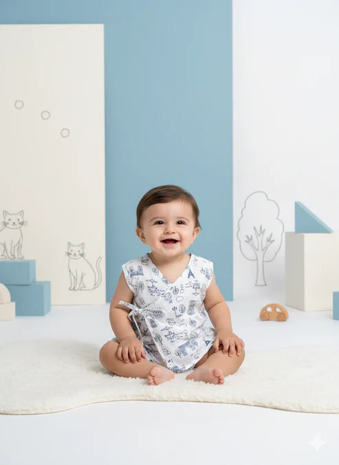 Tiny Tiggy Printed 100% Cambric Cotton Baby Jhabla with 2 Nappies Cute Prints for Newborn Boys & Girls