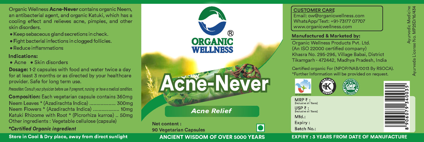 Organic Wellness Acne Never 90 Capsules