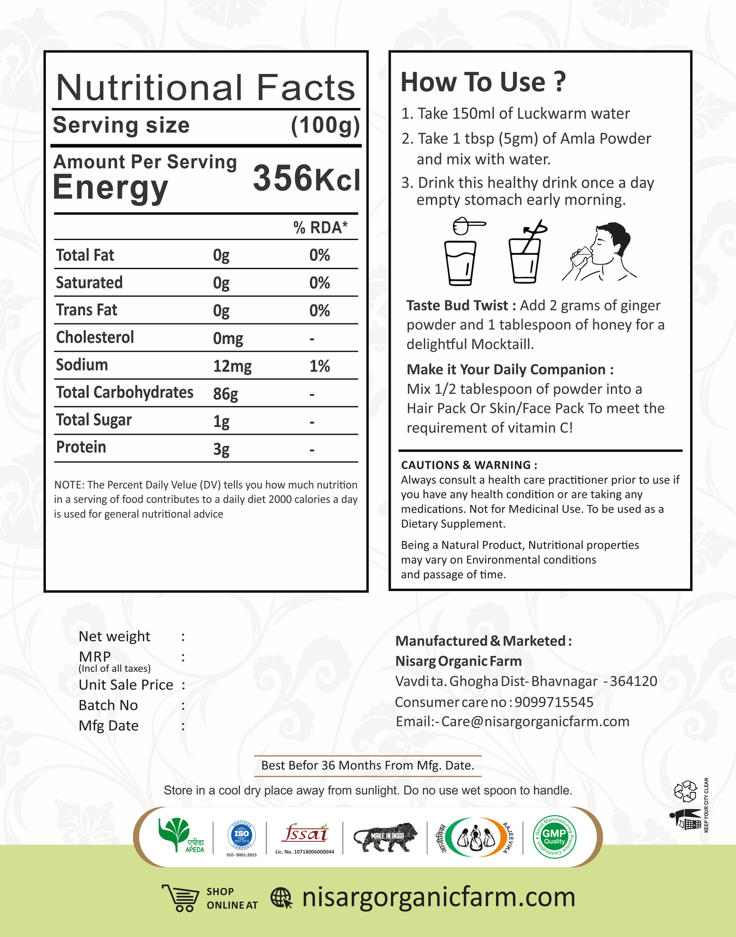 Nisarg Organic Farm Amla Powder