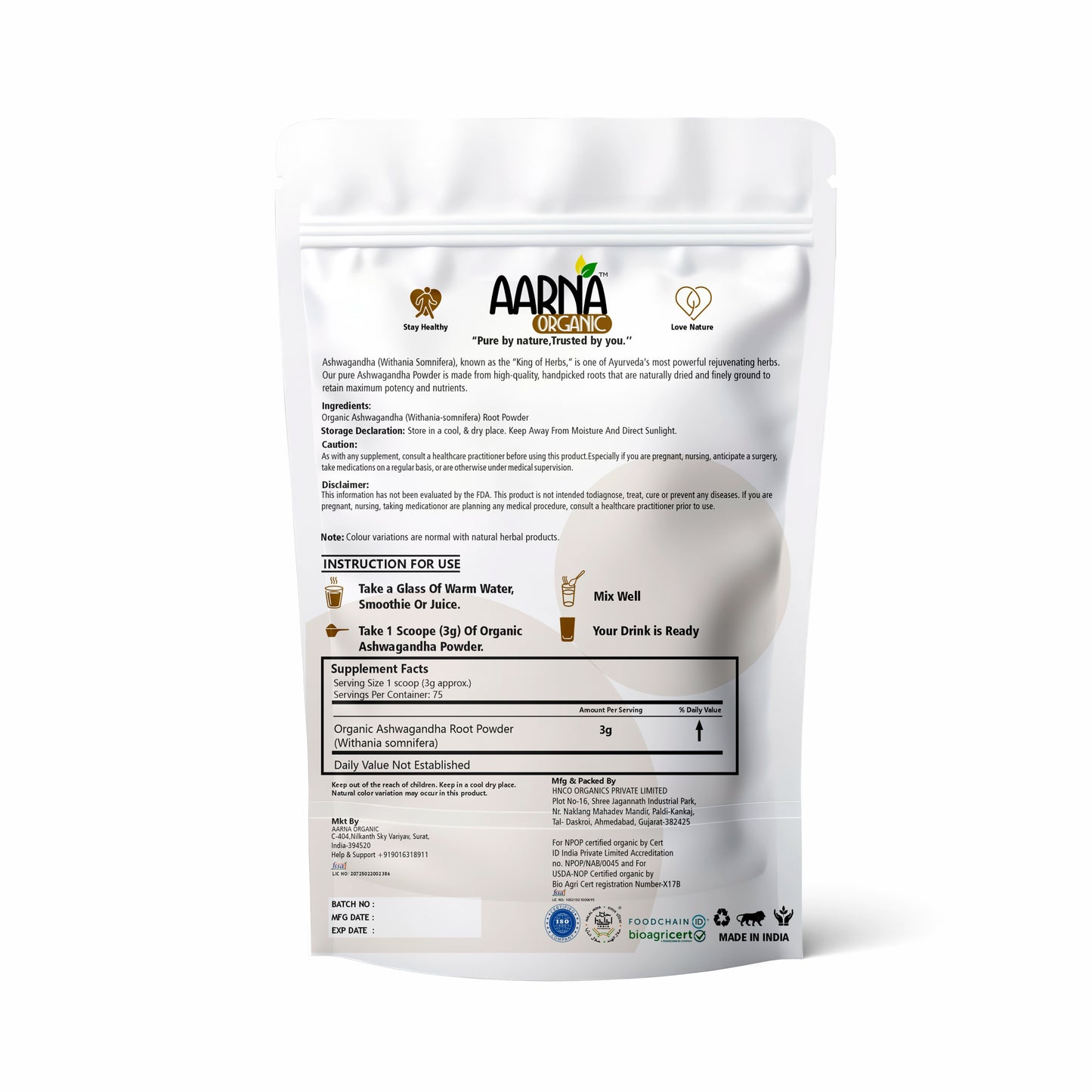 Aarna Organic Ashwgandha Powder 227g