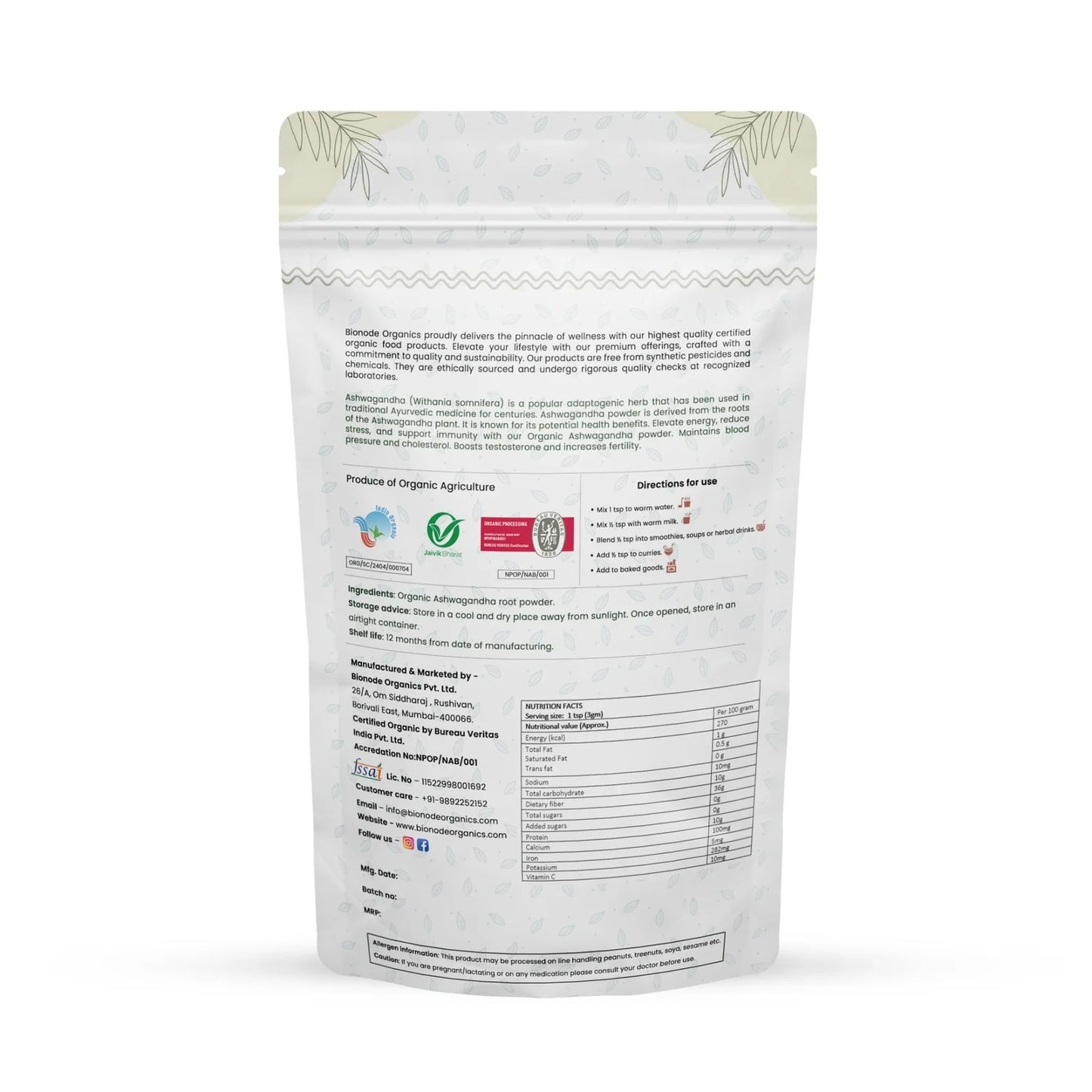 Bionode Organic Ashwagandha Powder (100 GM)