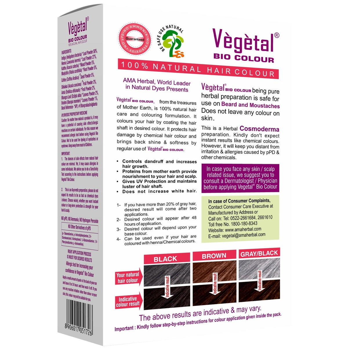 Vegetal Bio Colour - 25g | Experience Natural Dark Brown Beard Hair Color for Men
