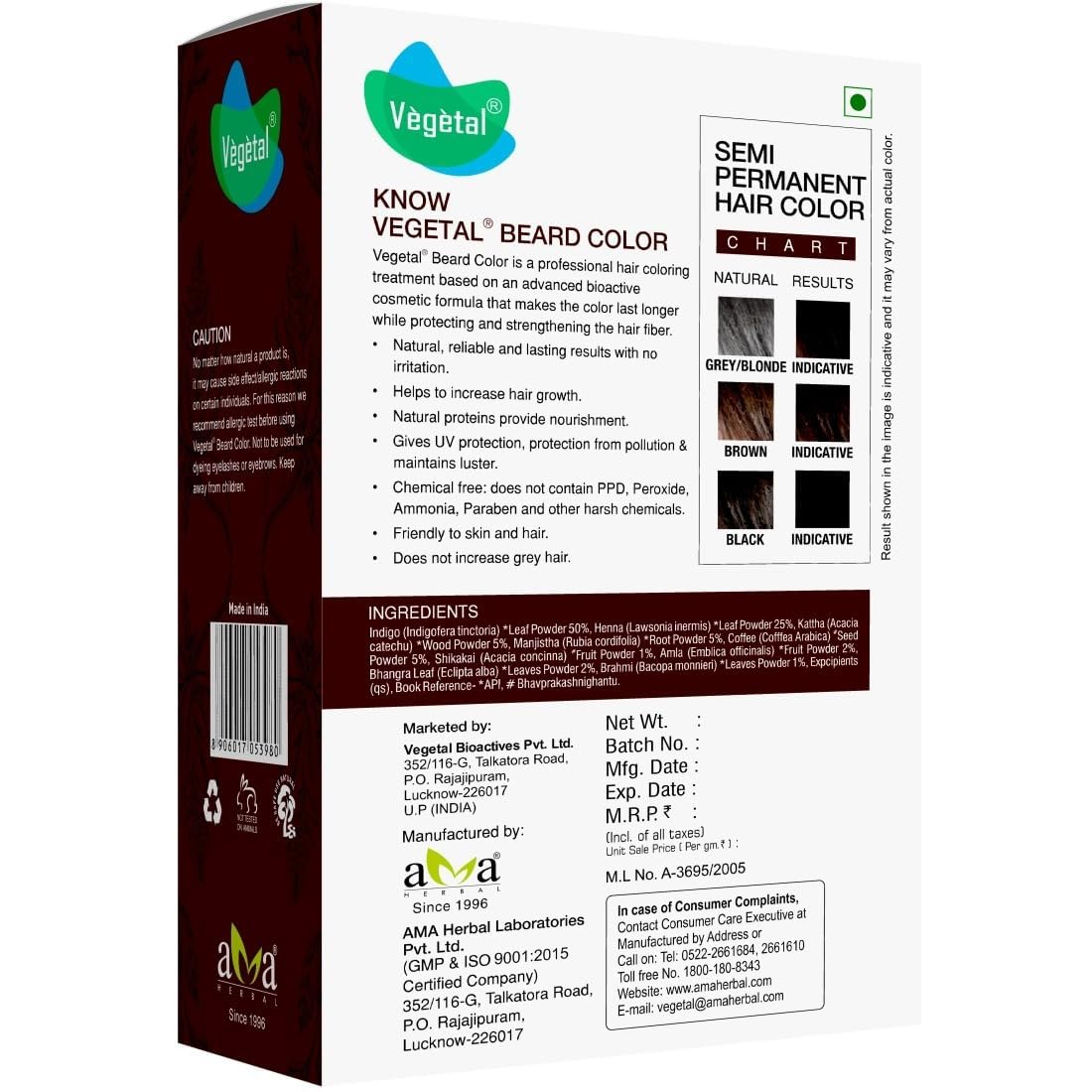 Vegetal Safe Dark Brown Color for Beard (25 GM)