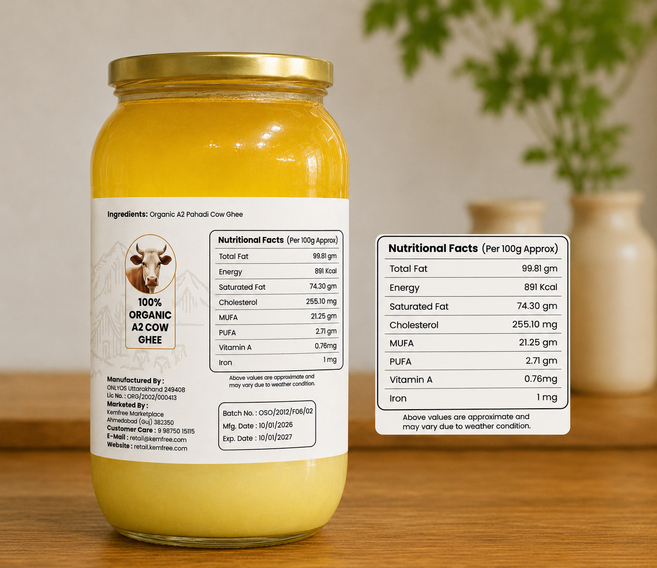 A2 Organic Pahadi Cow Ghee 1 L