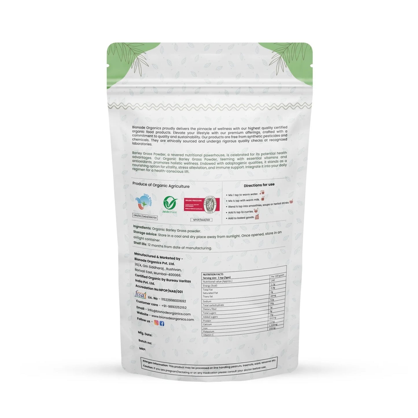 Bionode Organic Barley Grass Powder (100 GM)