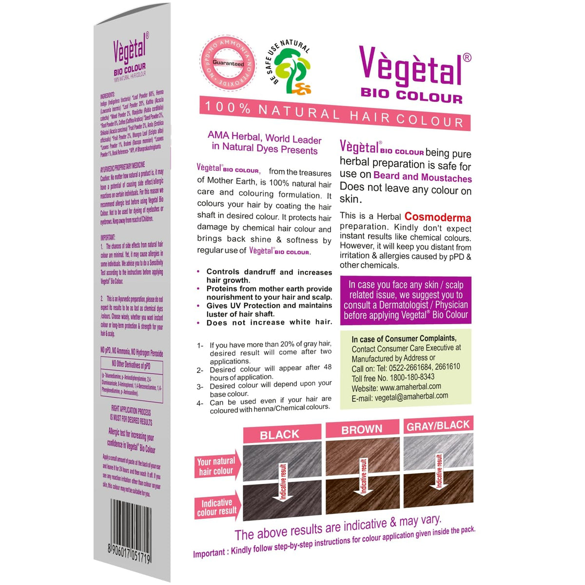 Vegetal Bio Colour - 25g | Experience Natural Black Beard Hair Color for Men