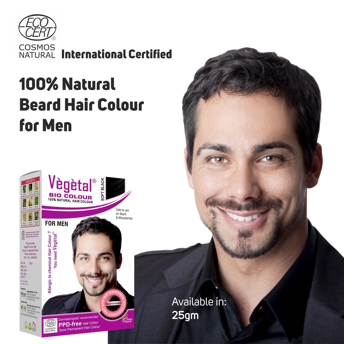 Vegetal Bio Colour - 25g | Experience Natural Black Beard Hair Color for Men