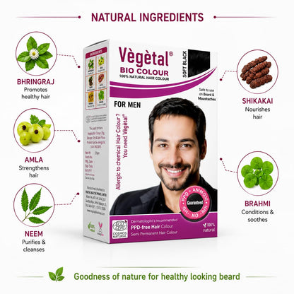 Vegetal Bio Colour - 25g | Experience Natural Black Beard Hair Color for Men
