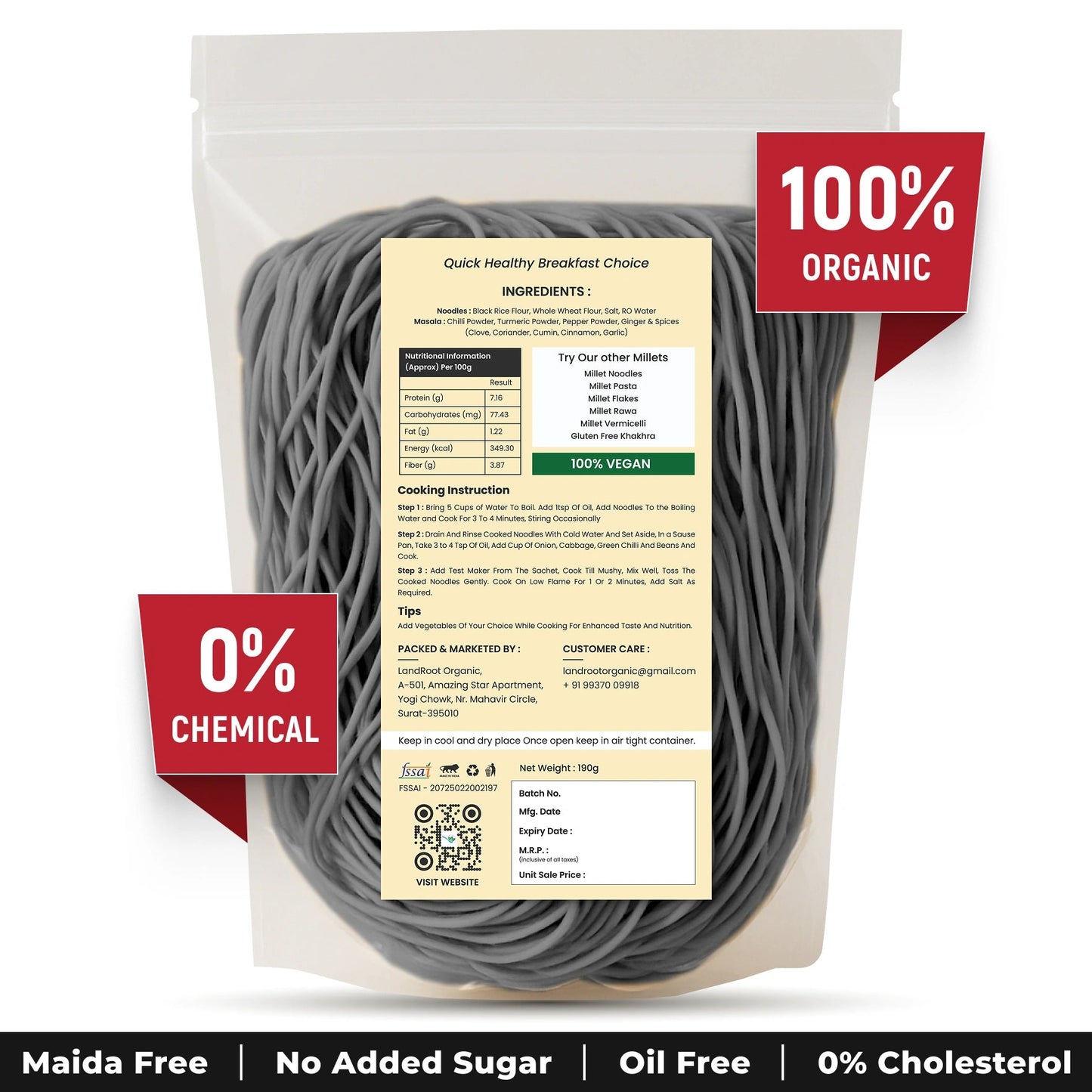 LandRoot Organic Black Rice Noodles