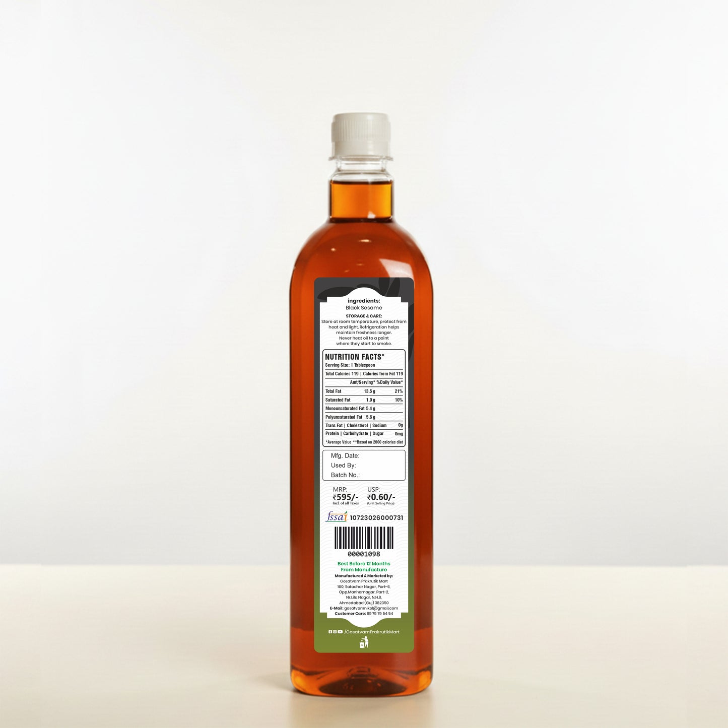 Gosatvam Prakrutik Mart Black Sesame Oil 1 Liter