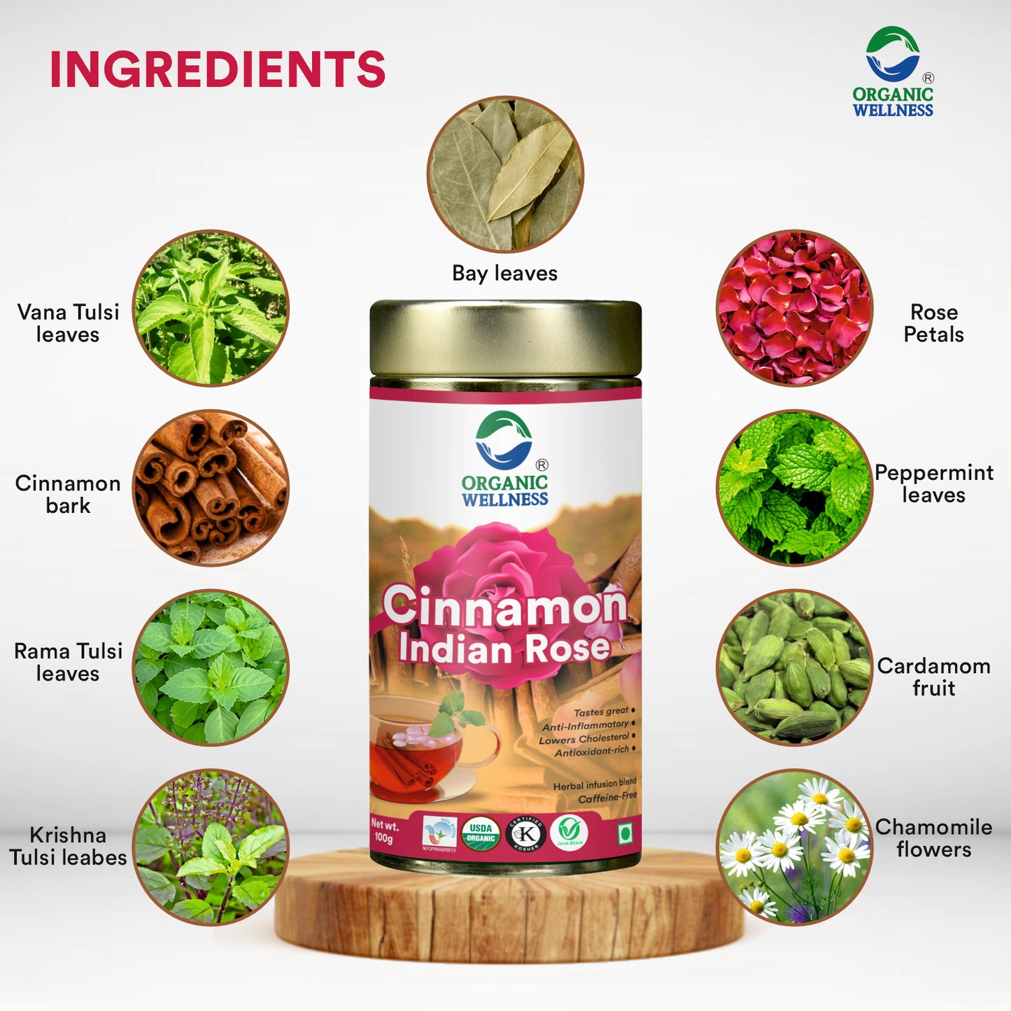 Organic Wellness Cinnamon Indian Rose Tea
