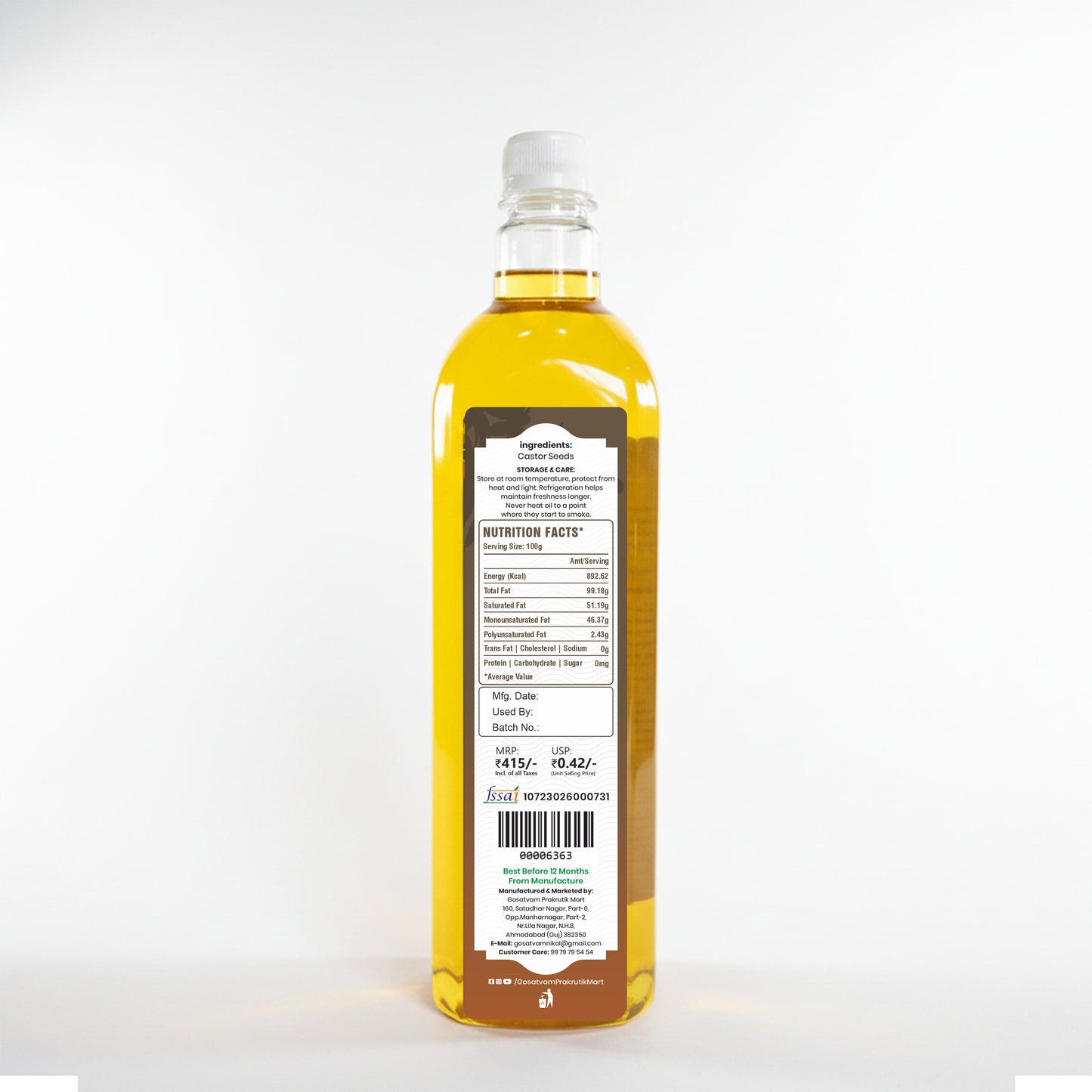 Gosatvam Prakrutik Mart Castor Oil (1 L)