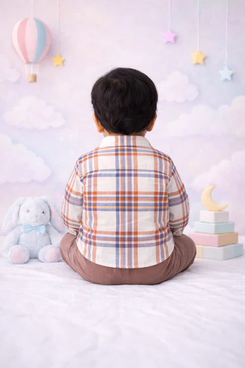 Tiny Tiggy Baby Boys Cotton Checked Full Sleeve Shirt & Corduroy Trouser Set