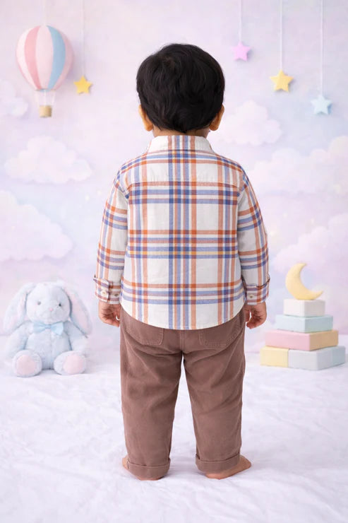 Tiny Tiggy Baby Boys Cotton Checked Full Sleeve Shirt & Corduroy Trouser Set