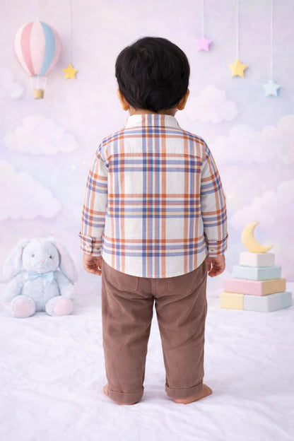 Tiny Tiggy Baby Boys Cotton Checked Full Sleeve Shirt & Corduroy Trouser Set