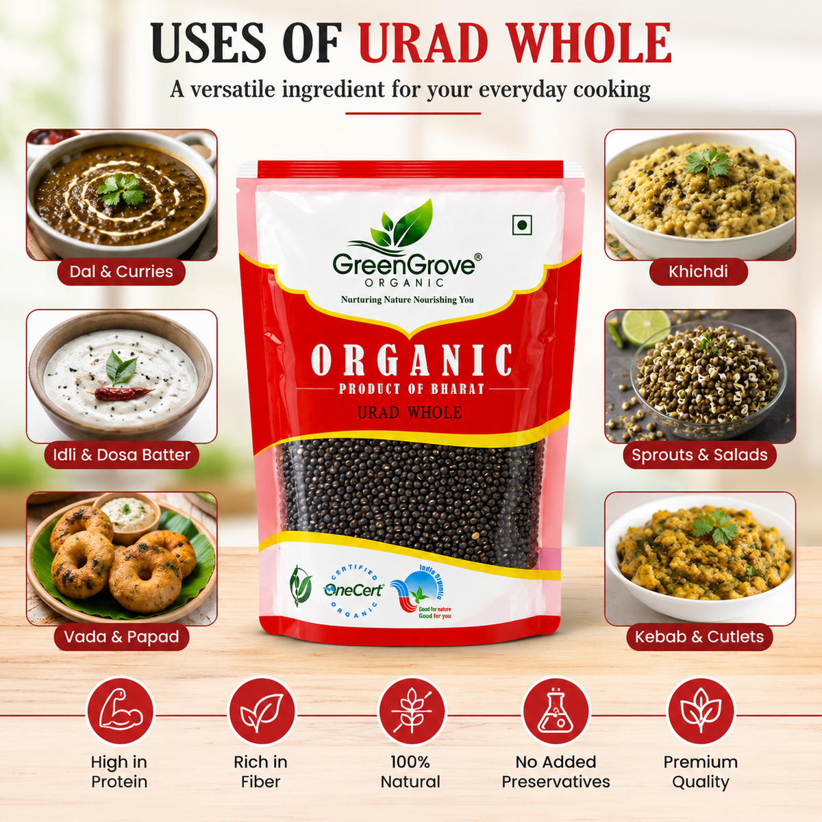 GreenGrove Organic Urad Whole (1 KG)