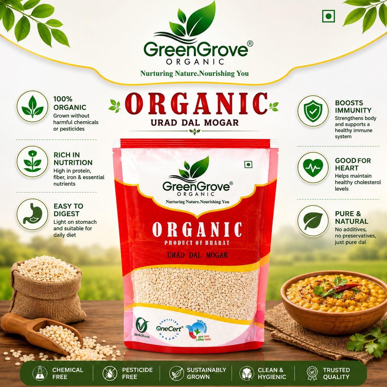GreenGrove Organic Urad Dal Mogar (1 KG)