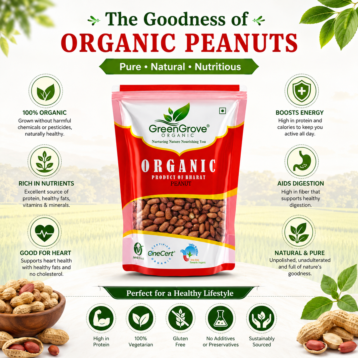 GreenGrove Organic Peanut (500 GM) (PACK OF 2)